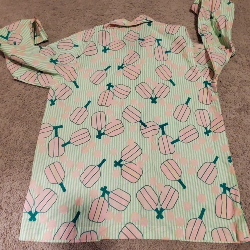 Pickle Ball Striped Polka Dot PJ Cotton Top - Picture 7 of 9